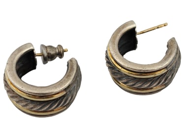 YELLOW GOLD AND STERLING SILVER HOOP EARRINGS