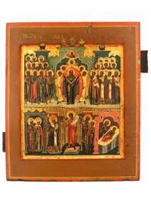 ANTIQUE RUSSIAN ICON FEAST OF THE PROTECTING VEIL