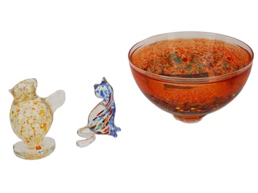 VINTAGE MURANO GLASS FIGURINES AND KOSTA BODA BOWL VASE