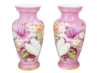PAIR OF ANTIQUE FRENCH HAND PAINTED PORCELAIN VASES
