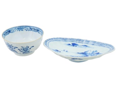 CHINESE BLUE AND WHITE PORCELAIN BOWL AND DISH