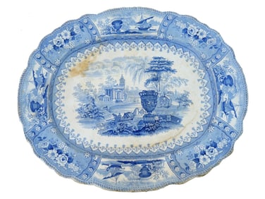 ANTIQUE CANOVA STAFFORDSHIRE BLUE WHITE MEAT PLATTER