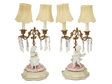 VINTAGE ITALIAN CERAMIC CANDELABRA TABLE LAMPS