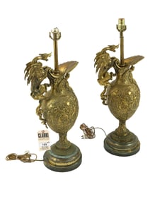 PAIR OF ANTIQUE GILT BRASS AND BRONZE FLOOR LAMPS