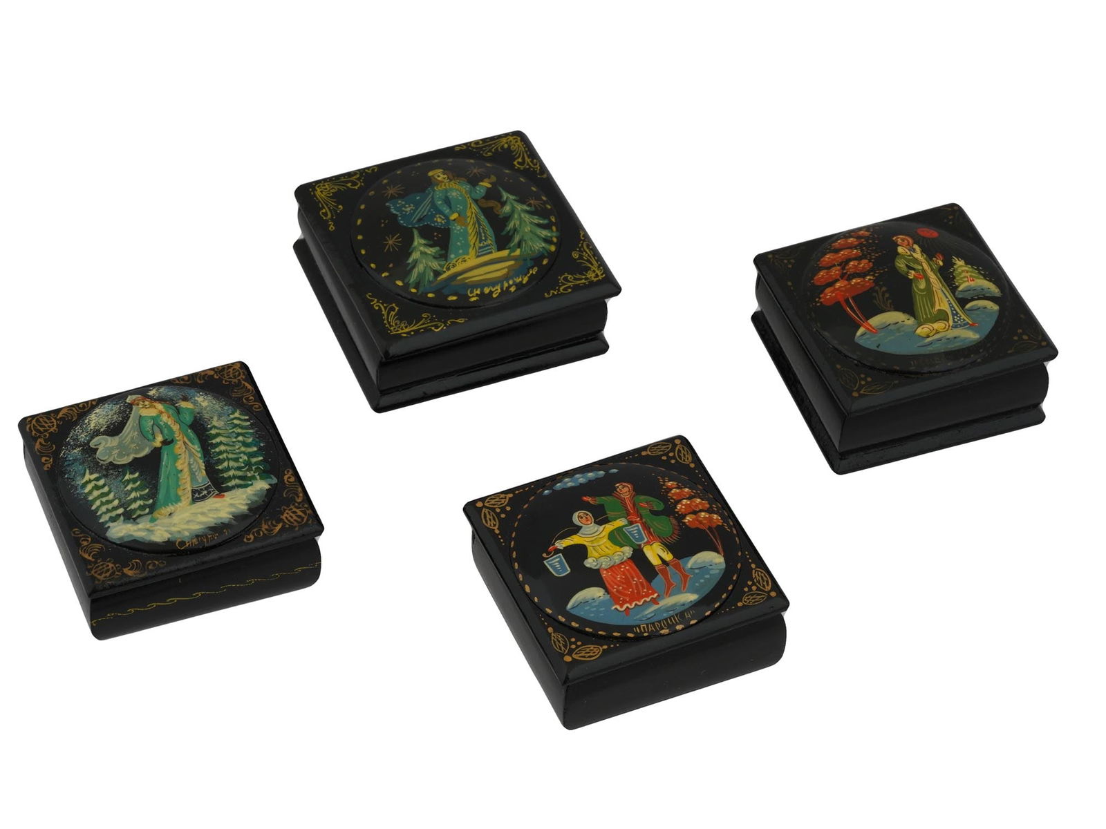 VINTAGE RUSSIAN FEDOSKINO LACQUER TRINKET BOXES (1 of 8)