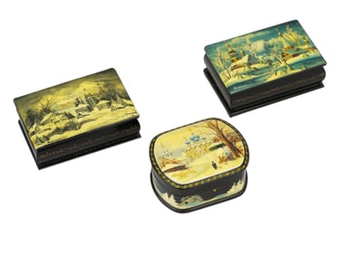 VINTAGE RUSSIAN FEDOSKINO LACQUER TRINKET BOXES