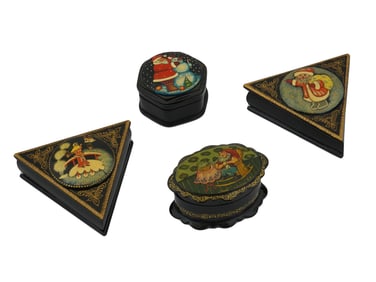 LOT OF RUSSIAN KHOLUY LACQUER WOODEN TRINKET BOXES