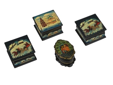 VINTAGE RUSSIAN KHOLUY LACQUER TRINKET BOXES