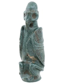 ANCIENT TAINO CARVED GREENSTONE BIRDMAN FIGURE