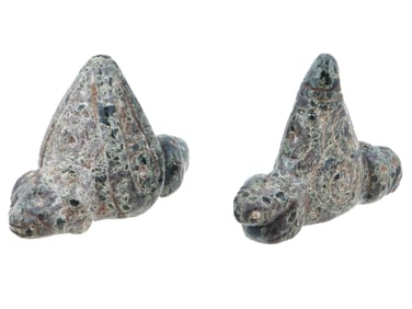 TWO ANCIENT TAINO ZOOMORPHIC TRIGONOLITHO ZEMI IDOLS