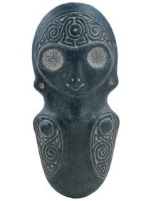 ANCIENT PRE COLUMBIAN TAINO CARVED BASALT OWL AX