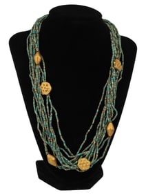 ANCIENT MULTILAYER GOLD TURQUOISE LAPIS NECKLACE