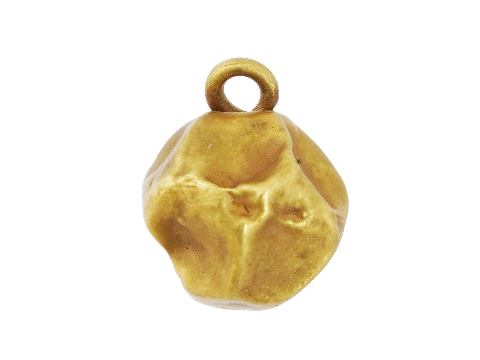 ANCIENT GOLD PENDANT IN FORM OF A CRUMPLED BALL: An ancient gold pendant in the form of a crumpled ball, featuring a loop for suspension, showcasing a unique and textured design. Ancient Goldware And Jewelry Collectibles. Total weight: 1.2 g. Dimens