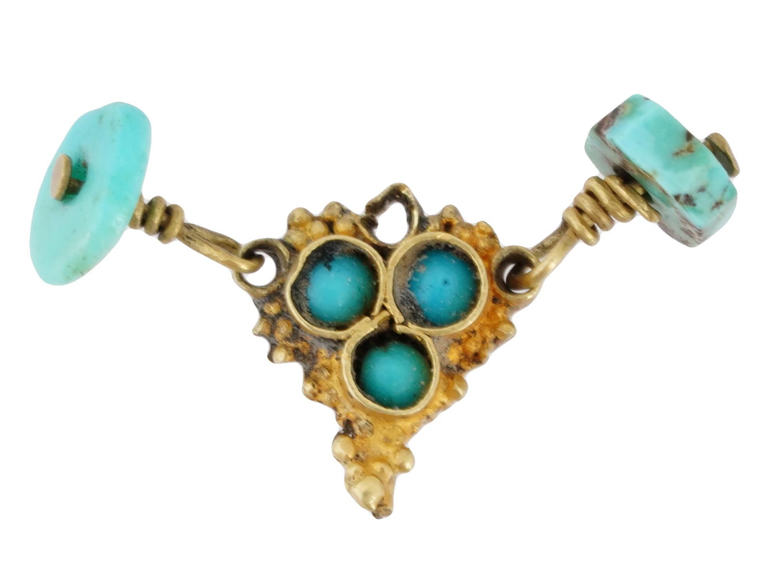 ANCIENT ROMAN GOLD TURQUOISE EARRING GRAPE DESIGN (1 of 5)