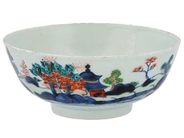 ANTIQUE CHINESE QING CERAMIC BOWL WITH LANDSCAPE SCENE