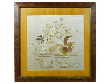 CHINESE HAND EMBROIDERED ON TEXTILE PANEL ARTWORK
