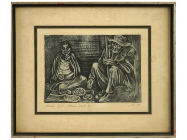 JUDAICA ETCHING ON PAPER BY MOSHE GAT 1959