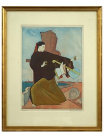 AMERICAN KALMAN KUBINYI ETCHING ON PAPER 1940S