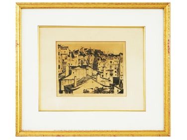 SIGNED AMERICAN ETCHING BY MAX KUEHNE SPANISH TENEMENTS