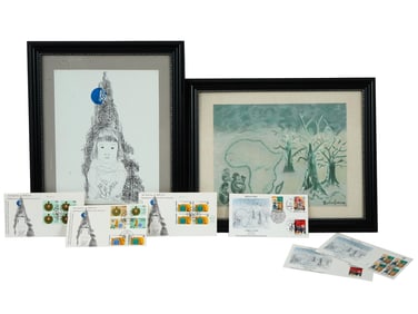 VINTAGE AMERICAN UN PRINTS AND PHILATELIC CACHETS