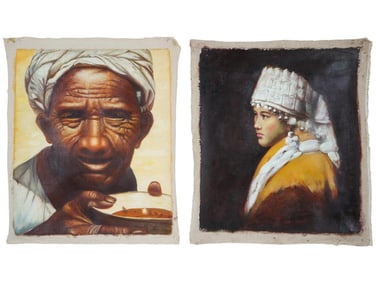 VINTAGE CHINESE OIL PAINTINGS AFTER LUO ZHONGLI