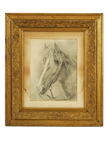 ANTIQUE PENCIL PAINTING OF HORSE SIGNED