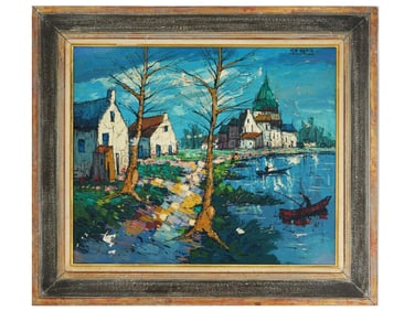 POST IMPRESSIONIST OIL PAINTING VILLAGE BY GERARD