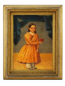 ANTIQUE AMERICAN FOLK ART PORTRAIT OIL PAINTING