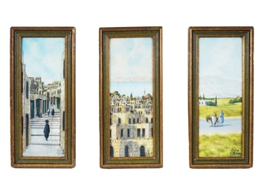 1960S SIMON ROSEN ISRAELI JUDAICA GOUACHE PAINTINGS