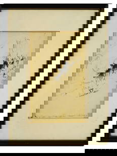 GREEK AMERICAN INK PAINTING BY PAUL GIOVANOPOULOS: A vintage ink on paper painting by Paul Giovanopoulos, born 1939 Greek, American artist. The visually complex painting depicts the first lesson of the Greek alphabet. Inscribed and signed lower to the