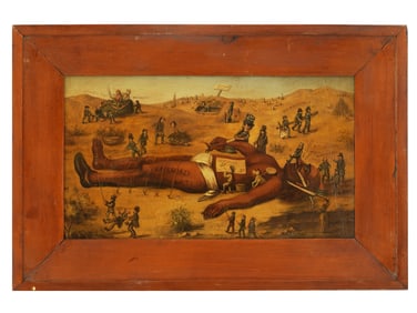 ANTIQUE AMERICAN POLITICAL CARTOON OIL PAINTING