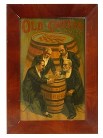 ANTIQUE PAINTING OLD CHECKER WHISKEY ADVERTISEMENT