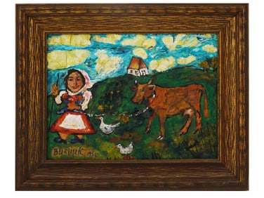 DAVID BURLIUK RUSSIAN RURAL LANDSCAPE OIL PAINTING