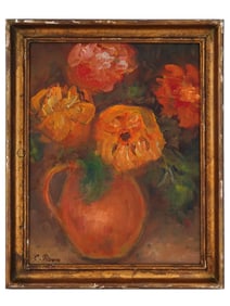 ATTR TO CAMILLE PISSARRO FRENCH FLORAL OIL PAINTING