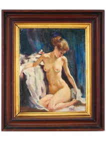 FRENCH FEMALE NUDE OIL PAINTING BY JULES PASCIN