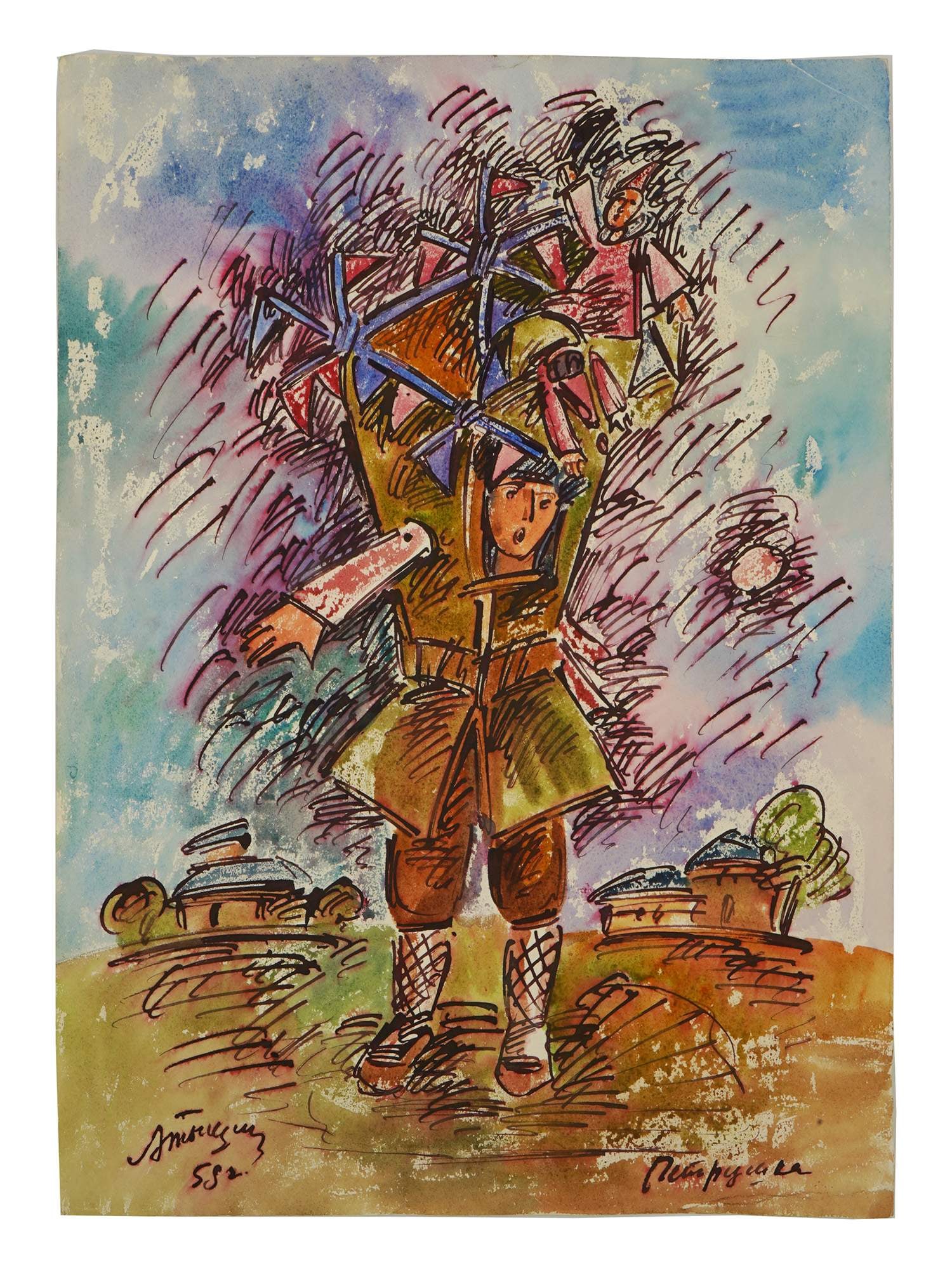 ATTR ALEXANDER TYSHLER RUSSIAN MIXED MEDIA PAINTING (1 of 6)