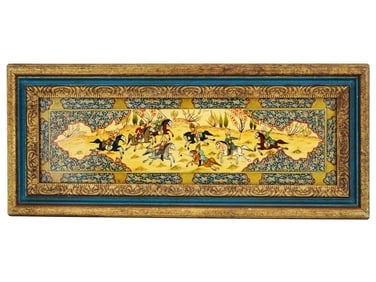PERSIAN MINIATURE OIL PAINTING POLO GAME SCENE