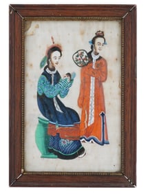 ANTIQUE CHINESE SCHOOL EXPORT MIXED MEDIA PAINTING