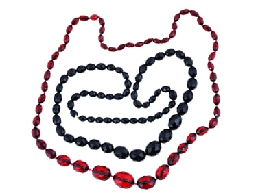 PAIR OF CHERRY RED AND BLACK BAKELITE NECKLACES