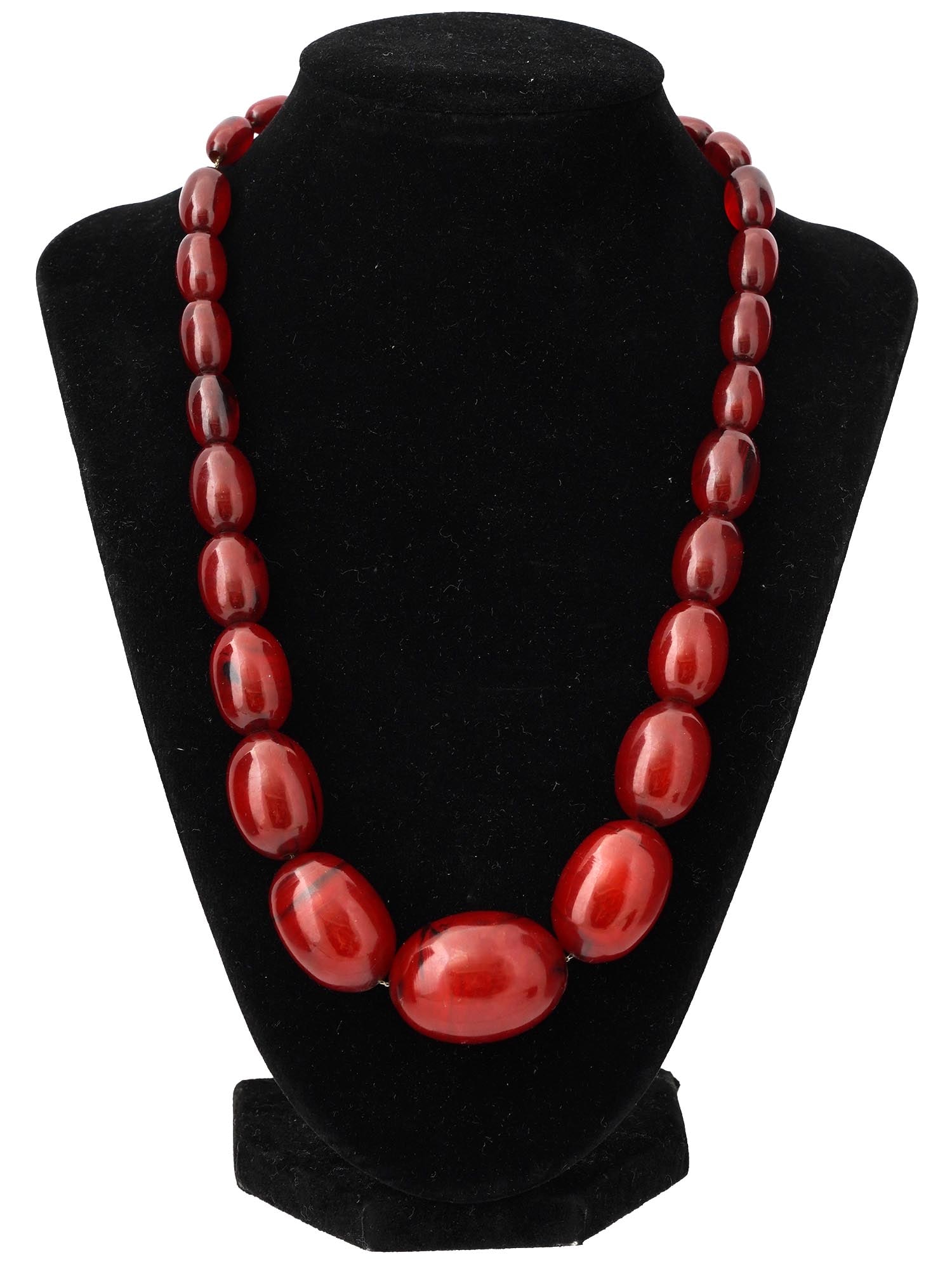 VINTAGE BEADED DESIGN CHERRY RED BAKELITE NECKLACE (1 of 4)