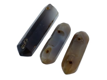GROUP OF THREE HAND CARVED AGATE BEAD PENDANTS