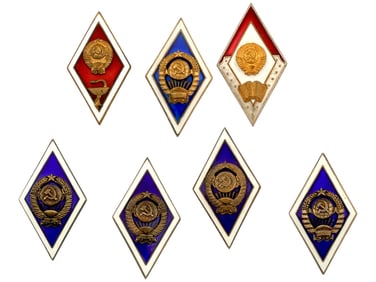 7 VINTAGE RUSSIAN SOVIET GRADUATION BADGES