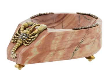 RUSSIAN SILVER CARVED RHODONITE DIAMONDS ASH TRAY