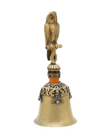 RUSSIAN 84 SILVER ENAMEL DIAMOND OWL FIGURAL BELL
