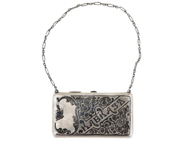 ANTIQUE RUSSIAN SILVER NIELLO ENGRAVED LADYS PURSE