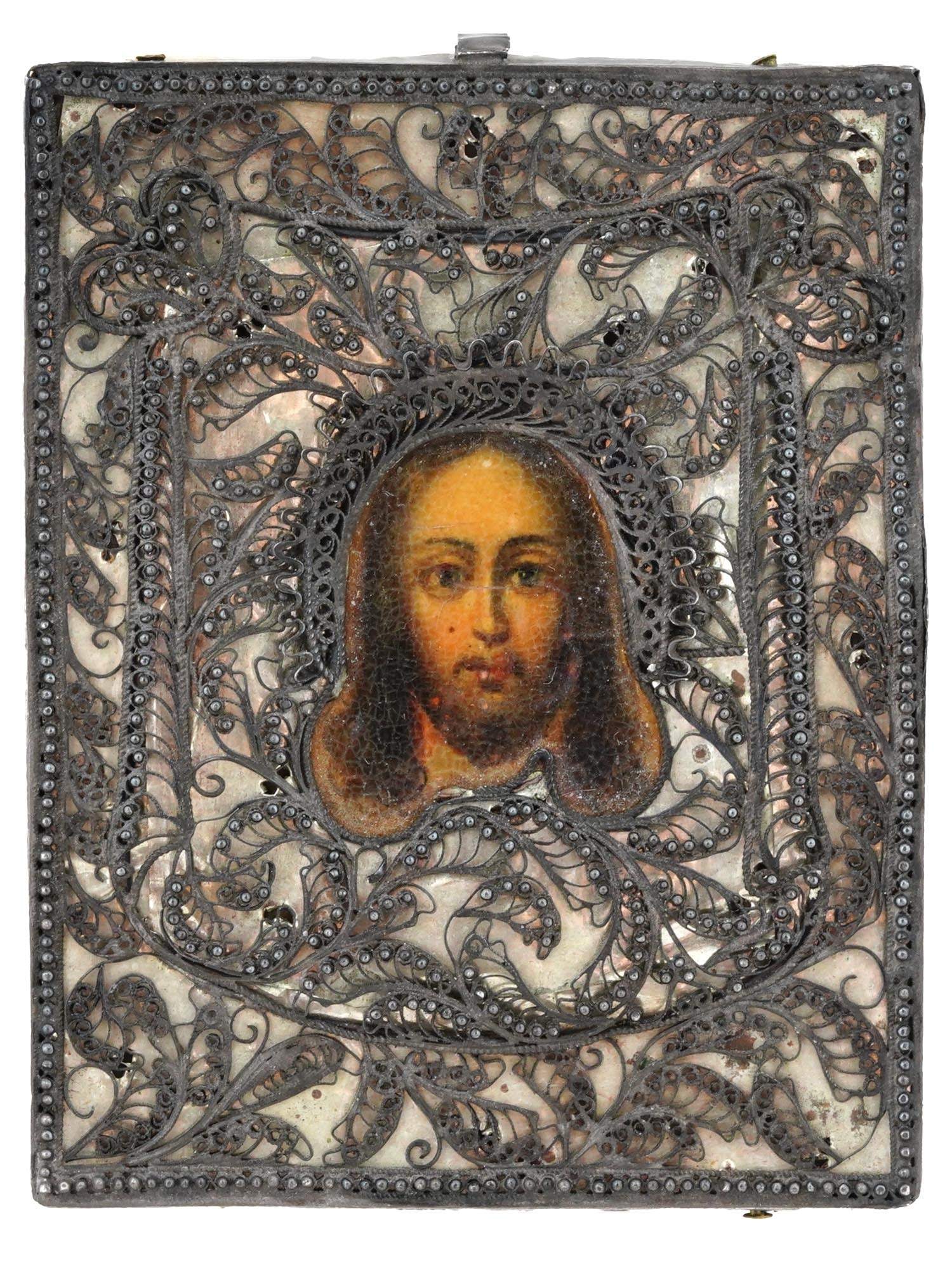 MINI RUSSIAN CHRIST ICON W FILIGREE SILVER OKLAD (1 of 6)