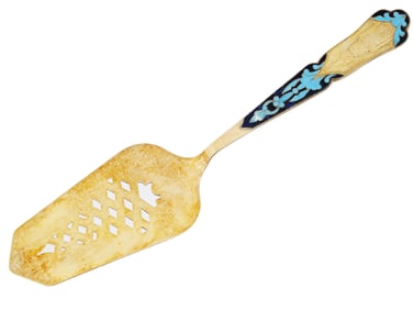 RUSSIAN SOVIET ERA GILT SILVER ENAMEL CAKE SERVER