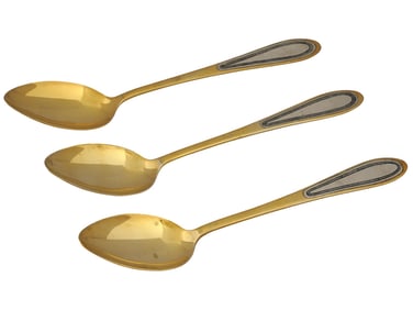 VINTAGE RUSSIAN SOVIET GILT SILVER SPOONS NIELLO DECOR