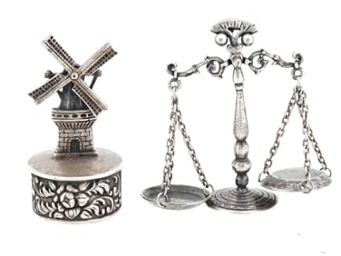 SILVER DUTCH WINDMILL BOTTLE STOPPER AND LAW SCALE