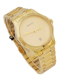 SWISS GUCCI G TIMELESS STAINLESS STEEL WRIST WATCH